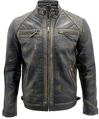 Infinity Leather Chaqueta Clásica para Hombre de Cuero Negro Retro Acolchado Vintage Estilo Motociclista 4XL