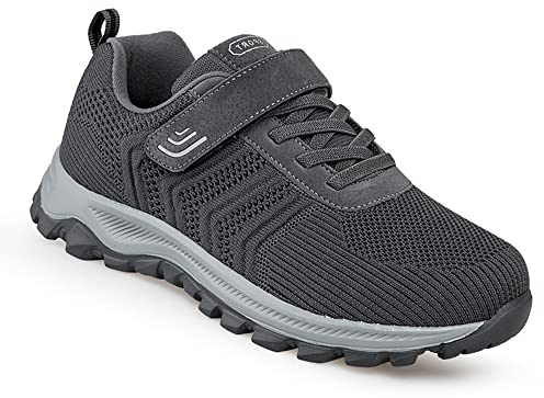 Scarpe per Diabetici Uomo Piane Regolabili Sneakers Antiscivolo Extra Largo Traspirante Scarpe in Rete per Anziani Artrite Edema Piedi Sollievo dal Tallone e Piede,Dark Grey,45