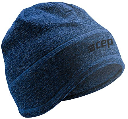 CEP - Winter Run Beanie für Damen und Herren | Dünne Laufmütze für kalte Tage in dunkel blau Melange