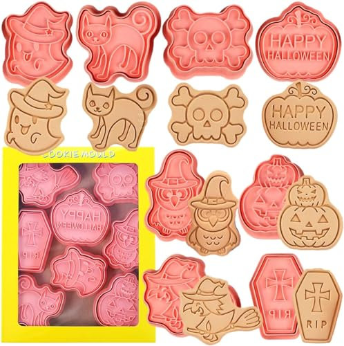 8pcs Formine per Biscotti di Halloween, Stampi Biscotti 3D Tagliabiscotti Plastica Stampi Biscotti Timbro Per Biscotti di Halloween, Pasticcini, Cottura al Forno, Decorazione di Torte