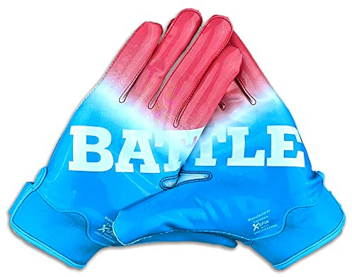 Battle Sports Football Gloves Gradient Red, White and Blue with Wide Receivers, Ultra Grip for Adults and Youth, Size L