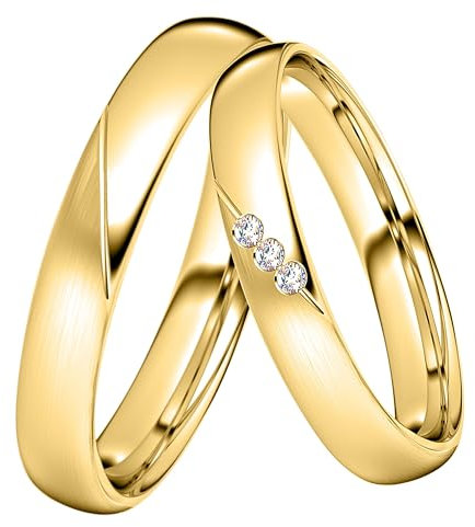 DOOSTI Trauring/Partnerring/Ehering - Silber 925/- Silber Ring - hochwertiger Silberring Gelbgold vergoldet- Damen und Herren Variante - Mit Gratis Wunschgravur (Ring ohne Zirkonia, 72)