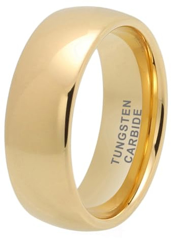 TUTISS 8mm Gold Tungsten Rings for Men Women Engagement Wedding Bands Domed Polished Comfort Fit Size 10