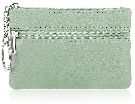 simarro Monedero Mujer, Sólido PU Lichi Patrón Zip Mini Monedero Con Llavero Portátil Monedero Mini Monedero para Mujer Doble Cremallera Tarjetero Cartera (Grün)