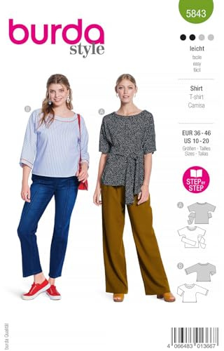burda Papier-Schnitt Damen-Shirts mit Rundhals #5843 Gr.36-46