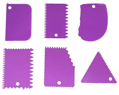 Topyond 6PCS Set De Grattoir à Gâteau-Violet Trapézoïdal Demi-Cercle Arc Triangulaire en Dents De Scie Design-Polyvalent Gâteau Faisant des Outils pour Crèmes Parfaitement Lisse