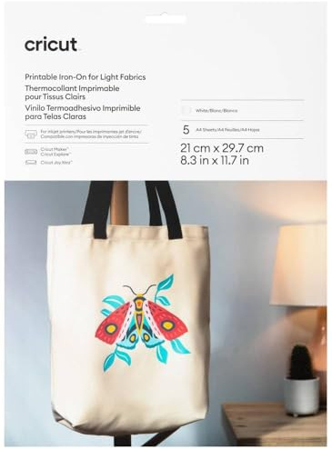 Cricut Printable Heat Transfer Vinyl | 5 Sheets | A4 | Waterproof HTV Iron-On Paper for Inkjet Printers | Compatible with Cricut | for Light Fabrics