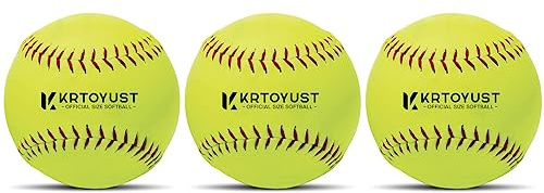 KRTOYUST Softbollboll, 11 tum och 12 tum officiell storlek softbollar perfekt för övningsträning – följer officiell storlek och viktstandard (3 softbollar, 28 cm)