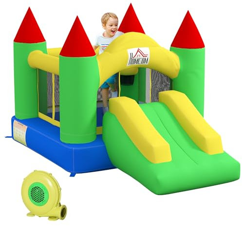 Château Gonflable HOMCOM avec soufflerie, château Gonflable pour Enfants, château de Jeu avec Toboggan, Trampoline, Filet de sécurité, pour Enfants de 3 à 10 Ans, Oxford, 300 x 180 x 160 cm