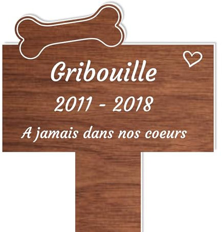Piquet Plaque Funéraire Commémoratif Personnalisé - Bois - Inter funéraire pour Chat, Chien - Souvenir pour Animaux - Piquet Plaque Funéraire Animaux - Textes Personnalisables (Os)