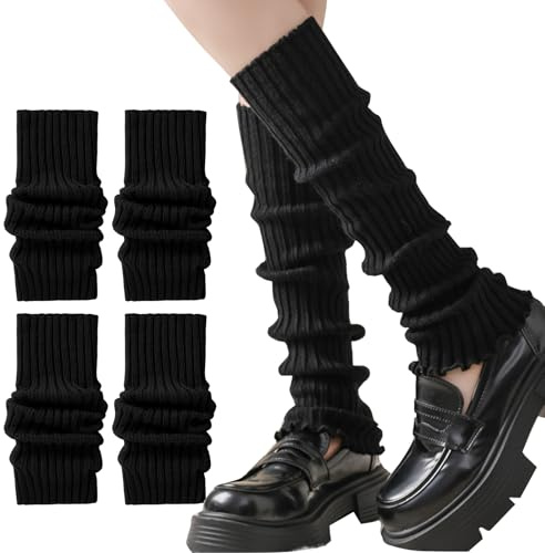 VUCDXOP Leg Warmers for Women for Winter,Knit Winter Thermal Warm Leg Warmers-Long Socks Boot Cuffs Topper Legging Pads For Women Lady Girls Best Xmas Gift (Y2k-Black 2Pack)