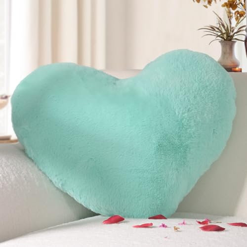 Yhoelata Cojin Corazon, Verde Azulado Cojines Peluche Corazon, Pequeño Almohada en Forma de Corazón Cojín Sofa Personalizado, Cojines Cama Decorativos Aesthetic, Regalo 25x35cm
