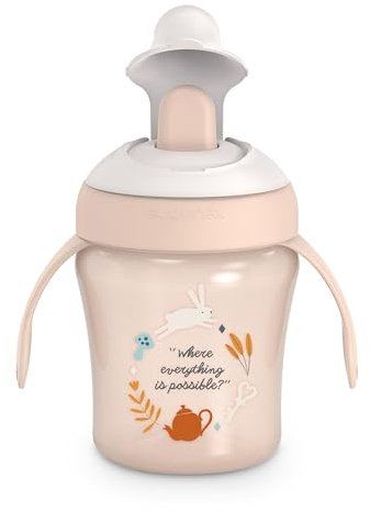 Suavinex, Tasse d'Apprentissage avec Bec Rigide. Gobelet Bébé Anti Fuite avec Couvercle Rabattable et Anses. Passe au Lave-Vaisselle. Trainer Cup 200 ml. Verre Bébé et Enfats +6 Mois. Wonderland Rose