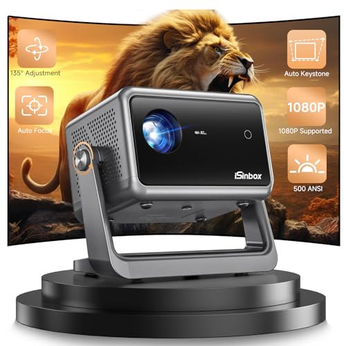 Mini-Projektor 【Autofokus und Keystone】Tragbarer Projektor 1080P Full-HD, unterstützt iSinbox WiFi6 Bluetooth 135° drehbarer Projektor für Schlafzimmer, Outdoor-Heimkino, Videoprojektoren für TV-Stick