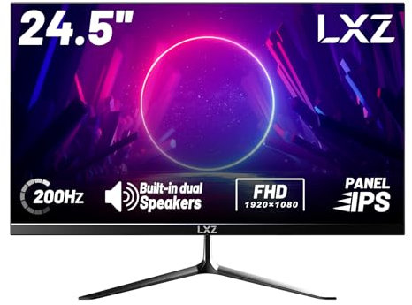 LXZ Ecran Gaming 24.5 Pouces, 200Hz, FHD 1080p, IPS, 100% sRGB, DP/HDMI, 1ms, Montage Mural - Noir