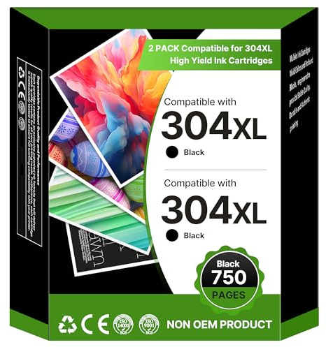 304XL Ink Cartridges Black Replacement for HP 304 Ink Cartridge,304XL Printer Cartridges for Envy 5020 5010 5030 5032 5000 DeskJet 3720 2600 2633 2632 3760 3750 3762 2630 2620 2622,2-Black