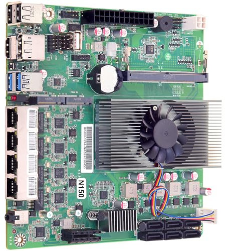 Placa Base con N150 Procesador(Actualización N100), Mini ITX Placa Madre para NAS Servidor DIY con CPU Ventilador Sin RAM Sin Almacenamiento