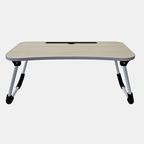 OHS Wood Lap Tray for Working Laptop Stand For Bed & Sofa with Foldable Legs Laptop Table For Working From Home Portable & Sturdy Breakfast Desk Stand, Light Wood - 60x35x26cm