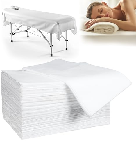 100 Pack 31 x 71 Disposable Non-Woven Massage Table Bed Covers - 2-Ply Waterproof Spa Sheets for Facial, Tattoo & Waxing.