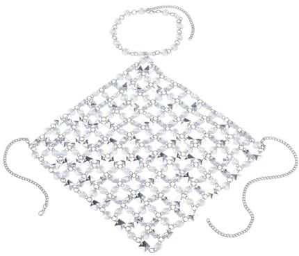 AHANDMAKER Bikini kroppskedjor, sexiga kristall strass bröstkedja strand ärmlös ihålig bikini bröstkedjor för sommar strand fest festivaler raves (platina), 423mm, Järn, Ingen ädelsten