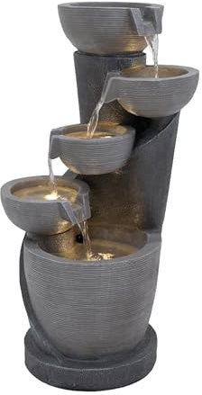 Fontana Cascata da Esterno in Poliresina Grigia con 4 Luci LED Bianche Calde, Pompa Elettrica, Cavo da 7m – Illusion Lagoon + Spazzola per Pulizia Inclusa