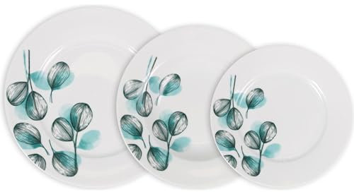 La Mediterránea Vajilla Completa 18 Piezas de Vidrio Templado, Incluye 6 Platos Llanos, 6 Platos Hondos y 6 Platos de Postre, Colección Imagine