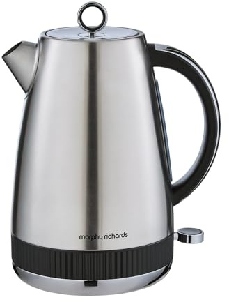 Morphy Richards Mexborough 1.7L Kettle, Stainless Steel, 3K Rapid Boil, 360 Base, Anti-Lime Scale Filter, Boil Dry Protection, Illuminated On/Off Switch, Water Window, Ring Pull, Black Trim, 102901