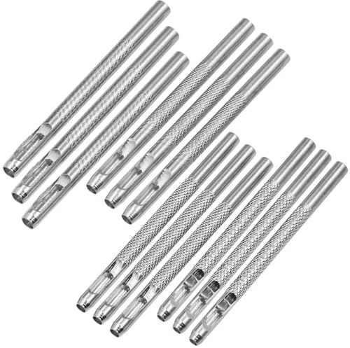 TorSor 12 Pack Leather Hollow Punch Set 2.5mm 3mm 3.5mm 4mm Rubber Hole Punch Tool Kit Manual Round Hole Puncher for Classic Buckle Leather Belt Handbags Crossbody Strap Watch Band Waist Belt