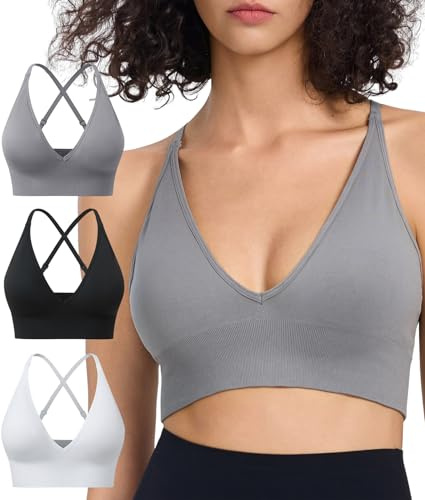 Atxnn Sujetador Deportivo Yoga Mujer Escote V Profundo Tirantes Ajustables
