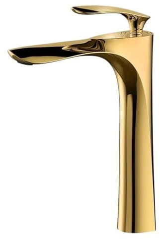 Basin Faucet for Hot and Cold Water Household Use Raised Washbasin Countertop Basin Single Hole Faucet(Gold Short)