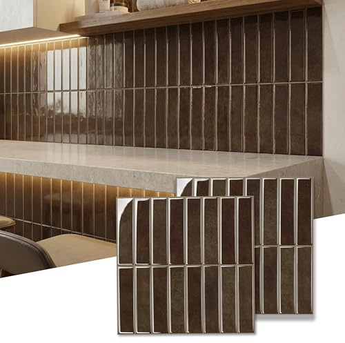 Dark Brown Peel and Stick Subway Tile, 4 Sq.ft for Wall and Backsplash