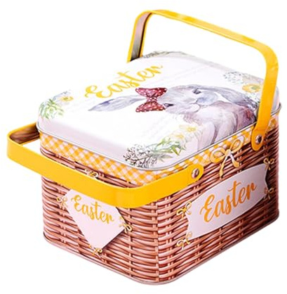 Erconsso Cestino Di Pasqua | Contenitore In Metallo Con Coperchio E Manico | Contenitore Per Dolci Della Pasqua,Per Feste Di Vacanza Per Cioccolatini Regalini Per Calze Della Befana Per Dolciumi E
