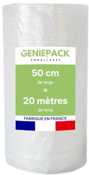 ROULEAU PAPIER BULLE/FILM À BULLES Professionnel 50 cm x 20 m – Fabriqué en FRANCE – Bulles 10mm – Protection Emballage Colis Déménagement – Antichoc Haute Qualité