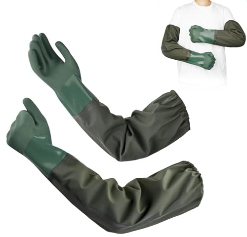 PawCraft 1 Paire Gants Longs 70cm Gant Menage en Caoutchouc Gant Protection Chimique Imperméables Étanches Antidérapants pour Nettoyage Étang Industrie Agriculture Pêche Construction (Bleu)