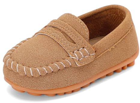LACOFIA Zapatos Mocasín Bebé Zapatos Primeros Pasos Pantoflas Bebé Suela de Goma Antideslizante Marrón 21/22 EU