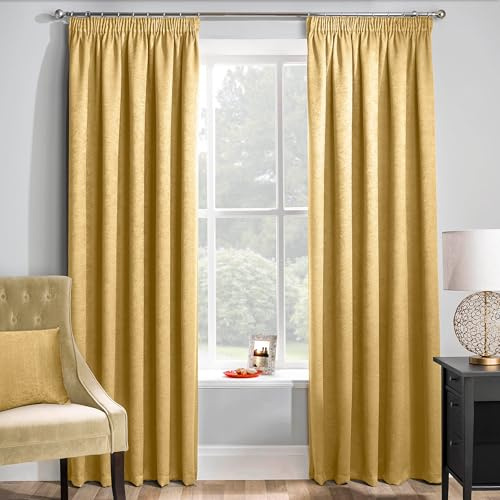 Enhanced Living Matrix Yellow/Ochre Curtains for Living Room - 66x90 inch (168x229 cm) - Tape Top Noise Reducing Thermal Curtains for Bedroom - 2 x Curtain Panels