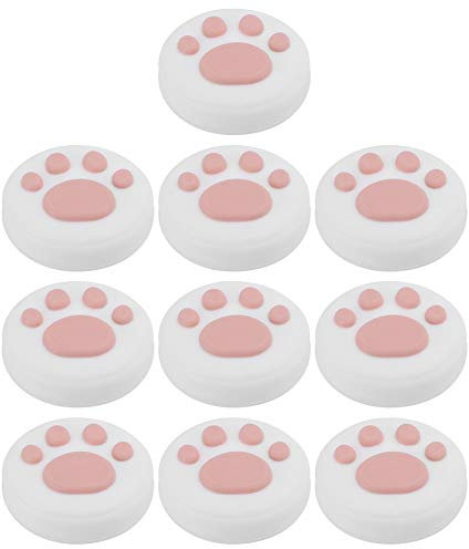 Cat Paw Daumengriffkappen 10 Stück Ersatz Silikon Daumengriffe Analoge Stick Abdeckung Joystick Kappe Abdeckung Universal für Switch für Switch Lite(Rosa Pfote auf Weiß)