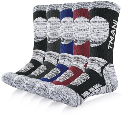 RUIXUE Mens Sports Hiking Socks, Breathable Walking Socks Cushioned Anti Blister Crew Sock Outdoor Multi Performance Sock for Trekking Running (5 Pairs/6 Pairs)
