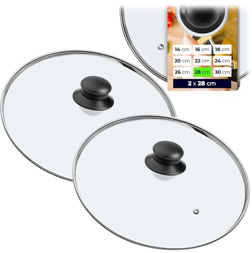 KADAX Set med 2 glaslock, grytlock Ø 28 cm – värmebeständiga grytlock med handtag för kastruller kastruller stekpannor matlagning och matlagning med bara några stänk
