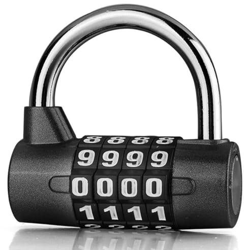 Combination Padlock, Large 4-Position Outdoor Waterproof resettable Combination Padlock, 304 Stainless Steel Shackle, Suitable for Various Outdoor Places (Black)