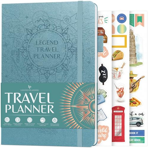 Legend Travel Planner – Vacation Itinerary Organizer for Solo Travel & Couples – Travelling Journal for Women & Men – Traveling Log with Expense Tracker & Packing List – Hardcover (Aquamarine)