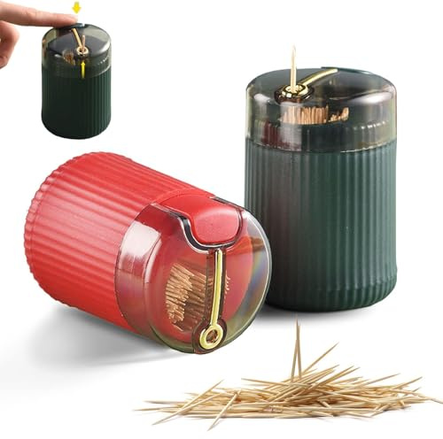 Aidmi Automatic Toothpick Dispenser Holder with Toothpicks, Pop Up Toothpick Dispenser, Toothpicks Container Storage Box - Christmas Decoration (Dark Green+Red)