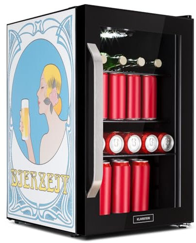 Klarstein Kühlschrank 70L, Kleiner Kühlschrank mit Herausnehmbaren Ablagen, Leiser Mini Kühlschrank mit Glastür & LED, Getränkekühlschrank Klein, Outdoor Geeignet, Biersafe für Flaschen, 0-10°C