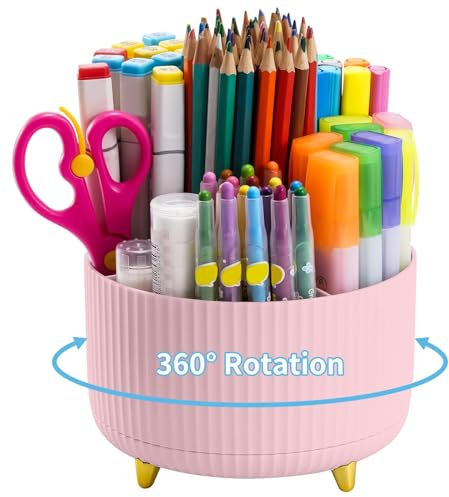 Marbrasse Organisateur de Bureau,Rotatif à 360 Degrés 5 Compartiments Organiseur de Bureau,Crayons,Fournitures D'art,Boîte de Rangement pour la Maison(Rose)