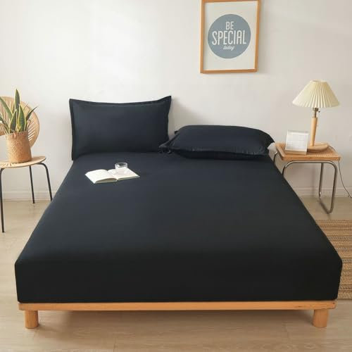Daesar Spannbettlaken Topper Baumwolle, Spannleintuch Boxspringbett 180x220 Unifarben Matratzenschoner Spannbettlaken rutschfest Schwarz -1 Stück, ohne Kissenbezüge