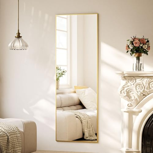 BEAUTYPEAK Specchio intero 150x40 cm, specchio da terra e da parete con cornice in alluminio, vetro antifrantum per riflessione senza distorsioni, ideale per controlli dell'outfit, camere da letto