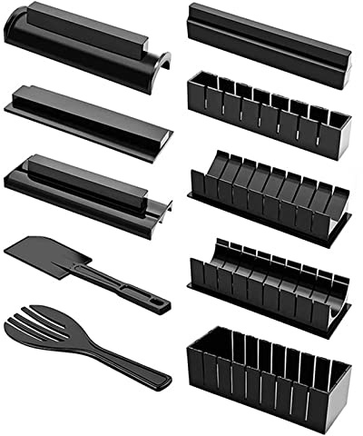Kit per la preparazione del sushi, tutto in uno, set per sushi, rotolo di riso, fai da te, con stampi di diverse forme, spatola, strumento per la preparazione del sushi domestico, 10 pezzi