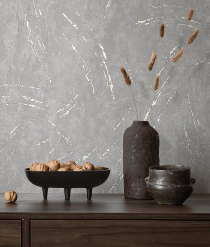 marburg Papier peint gris, argent brillant aspect béton structure moderne look industriel pour salon, chambre à coucher, cuisine, 10,05 x 0,53 m
