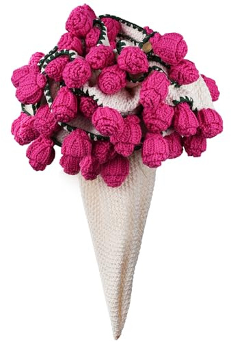 LetCartMaker Crochet Flower Bouquet Blanket, Finished Rose Bouquet Blanket Handmade Knitted Throw Floral Blankets for Birthday Mother's Day Valentine’s Day Gift, Rose Red