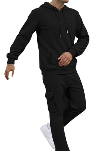Mens Tracksuit Hoodie Jumper Casual Fit Long Sleeve Pullover Tracksuit Set Hoody Sweatshirt And Joggers Drawcords & Kangaroo Pocket Hooded Jogging Tops Bottoms Sweatshirt Suit S-3Xl